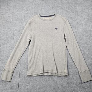 Vintage American Eagle Thermal Shirt Mens Large Y2K Gray Waffle Knit Layering